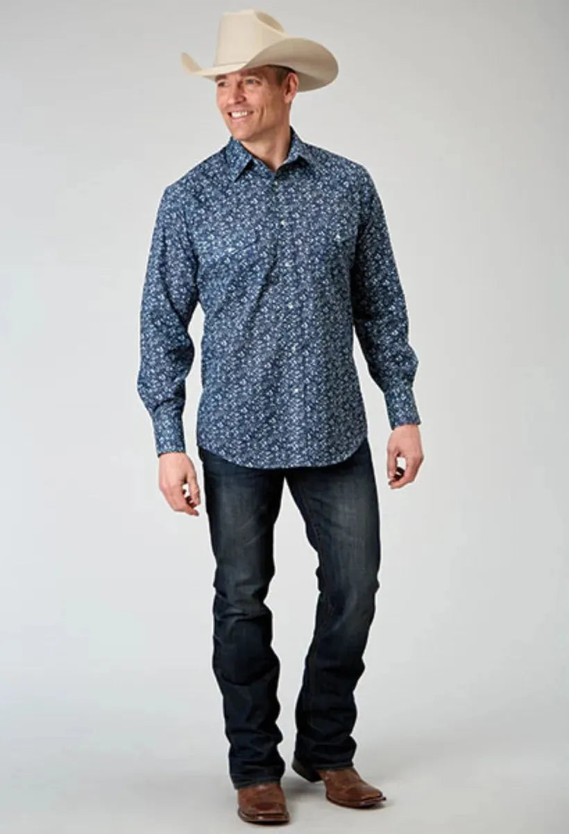 Roper Floral Print (Blue) - Men's Western Shirt