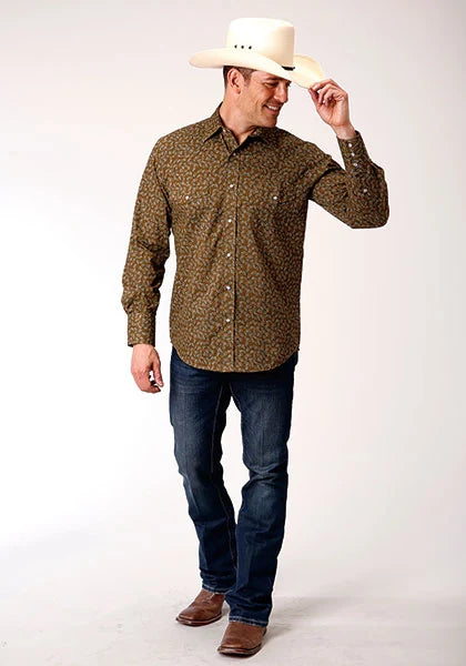 Roper 1117 Floral Print (Brown) - Men's Western Shirt