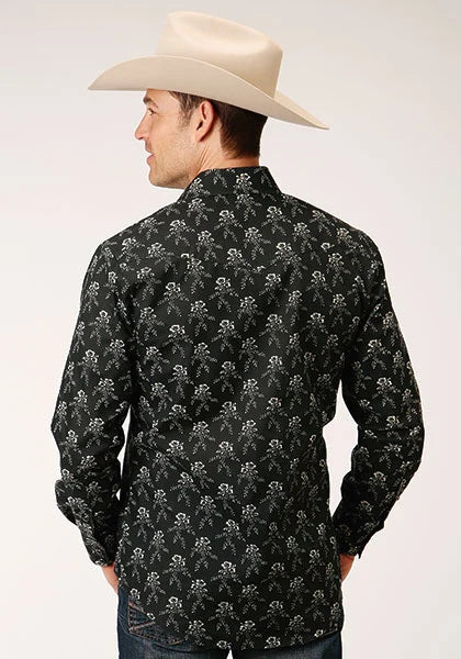 Roper 1200 Cream Floral (Black) - Men's Western Shirt