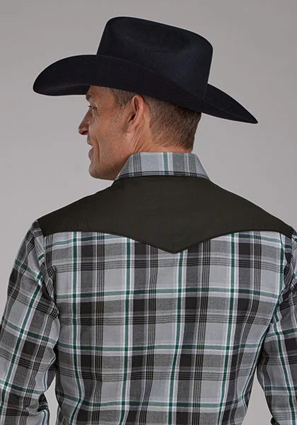 Roper 2105 Fancy Yoke Plaid (Grey) - Men's Western Shirt