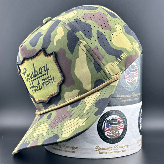 Woodland Camo Patch “Cowboy Hat” - Performance Rope Hat