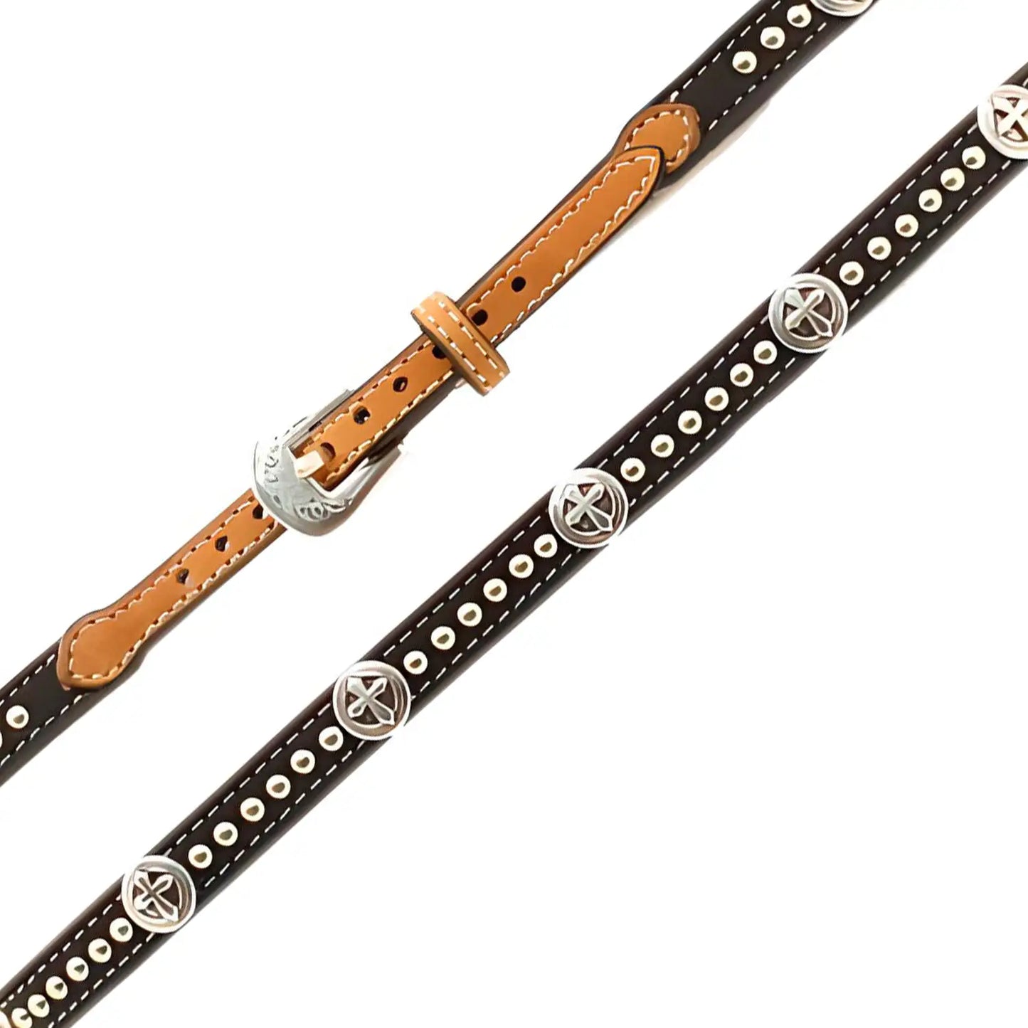 M and F Western Products Inc. Studded Cross (Black / Brown)- Leather Hat Band
