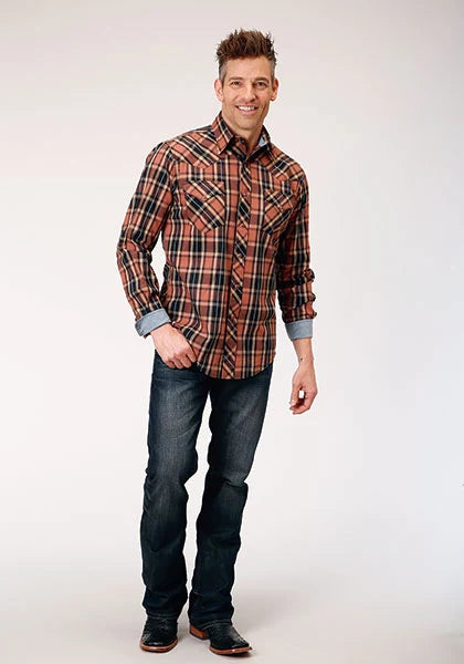 Roper 1853 Dobby Plaid (Brown) - Men's Western Shirt
