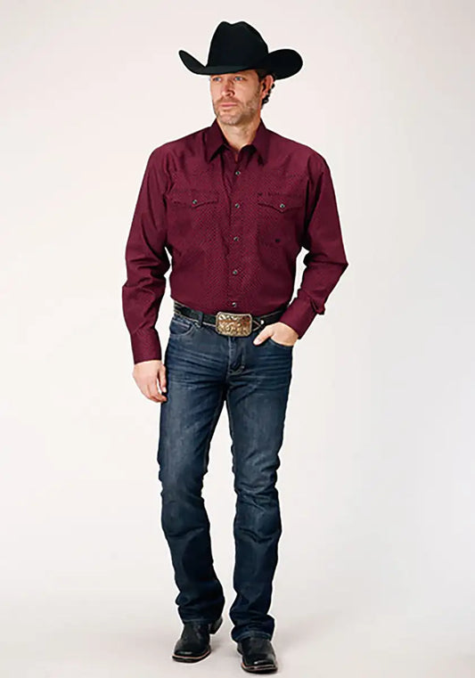 Roper Black Canyon Four Leaf Foulard (Red) - Men's Western Shirt