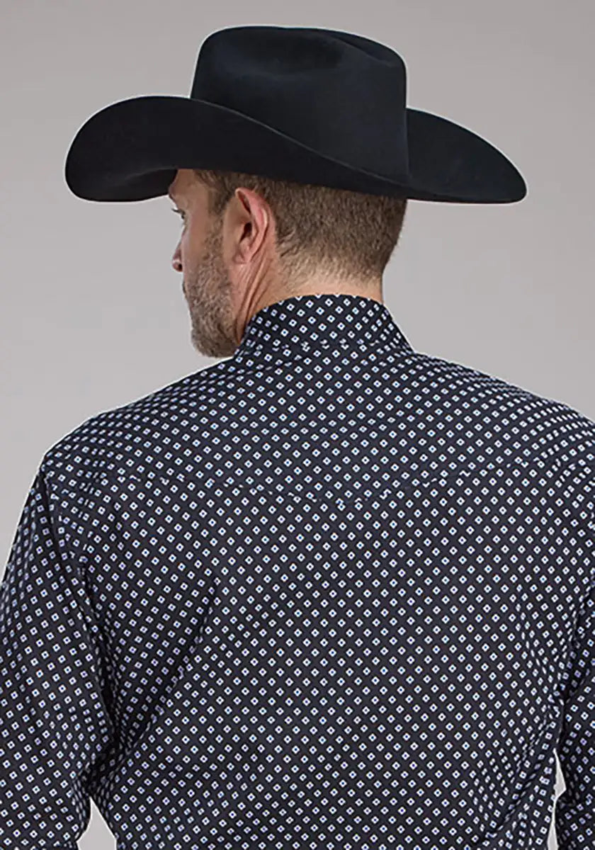 Roper Deep Cobalt Blue Diamond (Black) - Men's Western Shirt