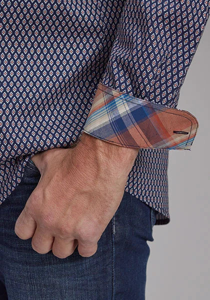 Roper 2157 Diamond Eye Geo (Blue) - Men's Western Shirt