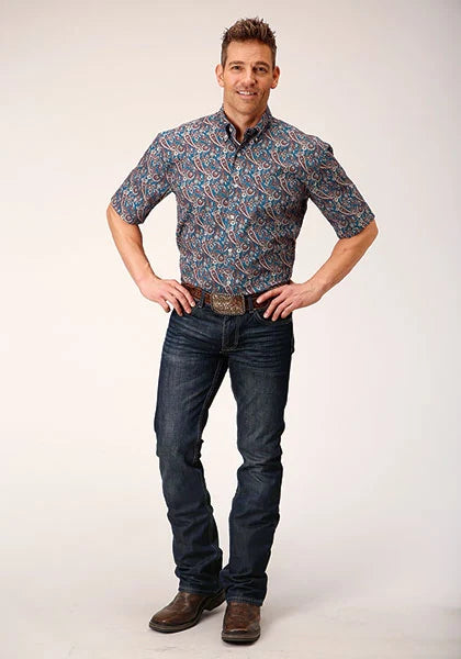 Roper 1558 Independence Foulard (Blue) - Men's Short Sleeve Shirt