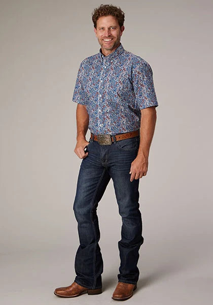 Roper 2024 River Paisley (Blue) - Men's Short Sleeve Shirt