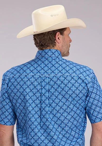 Roper 2497 Ribbon Medallion (Blue) - Men's Short Sleeve Shirt