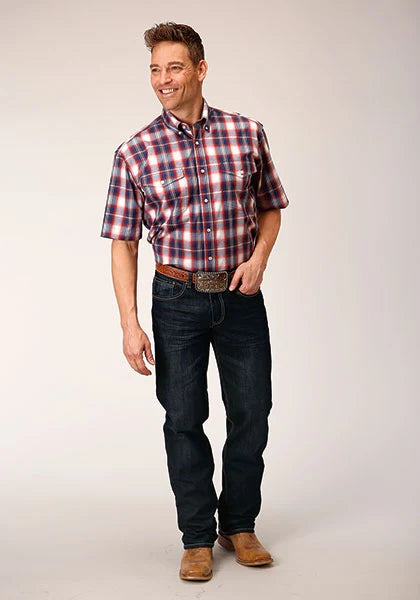 Roper 1553 Independence Plaid (Red) - Men's Short Sleeve Shirt