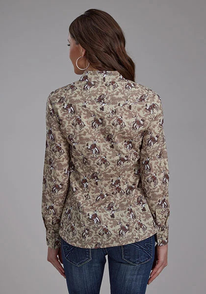 Roper 2116 Brushstroke Cowboys (Brown) - Women's Western Shirt