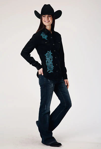 Roper 1947 Embroidery Corduroy (Black) - Women's Western Shirt