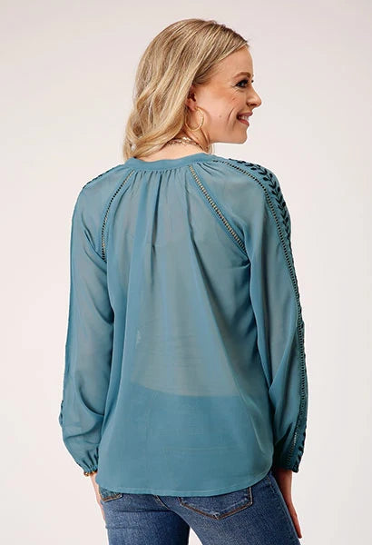 Roper 1873 Poly Georgette (Blue) - Women's Western Blouse