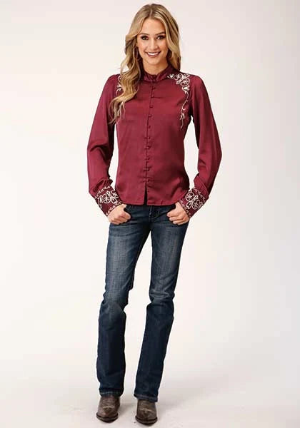Roper 1425 Poly Satin (Red) - Women's Western Blouse