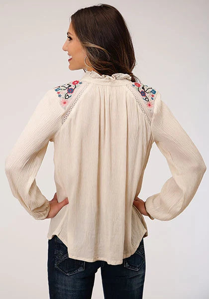 Roper 1293 Crinkle Rayon (White) - Women's Western Blouse