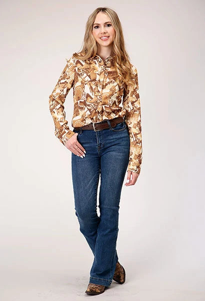 Roper 1777 Collage Print (Brown) - Women's Western Blouse