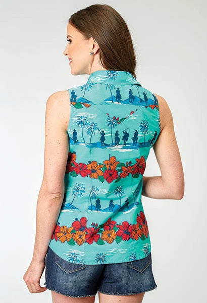 Roper 1900 Hawaiian Print (Blue) - Women's Sleeveless Shirt