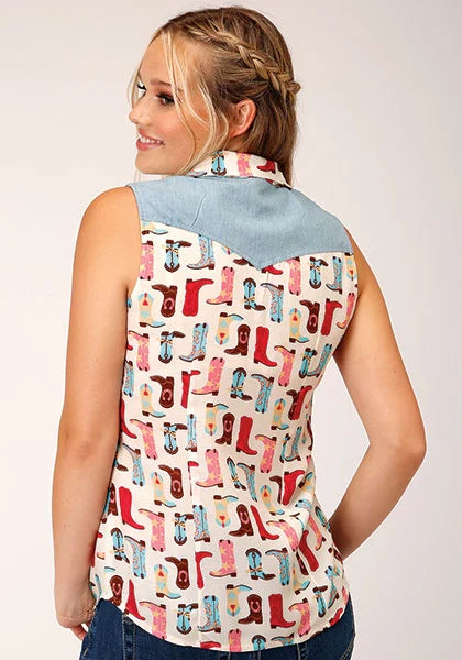 Roper 1607 Boot Print (Multi) - Women's Sleeveless Shirt