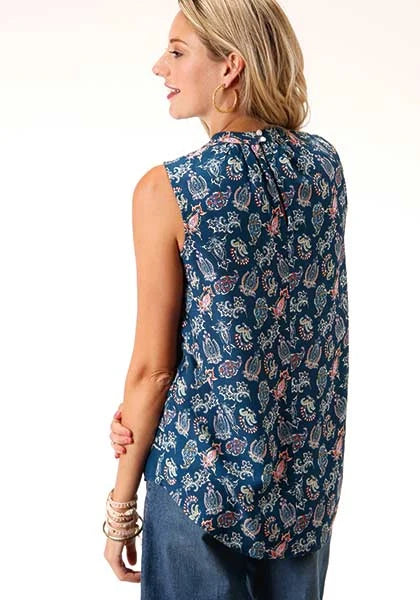 Roper 00721 Paisley Border (Blue) - Women's Sleeveless Shirt