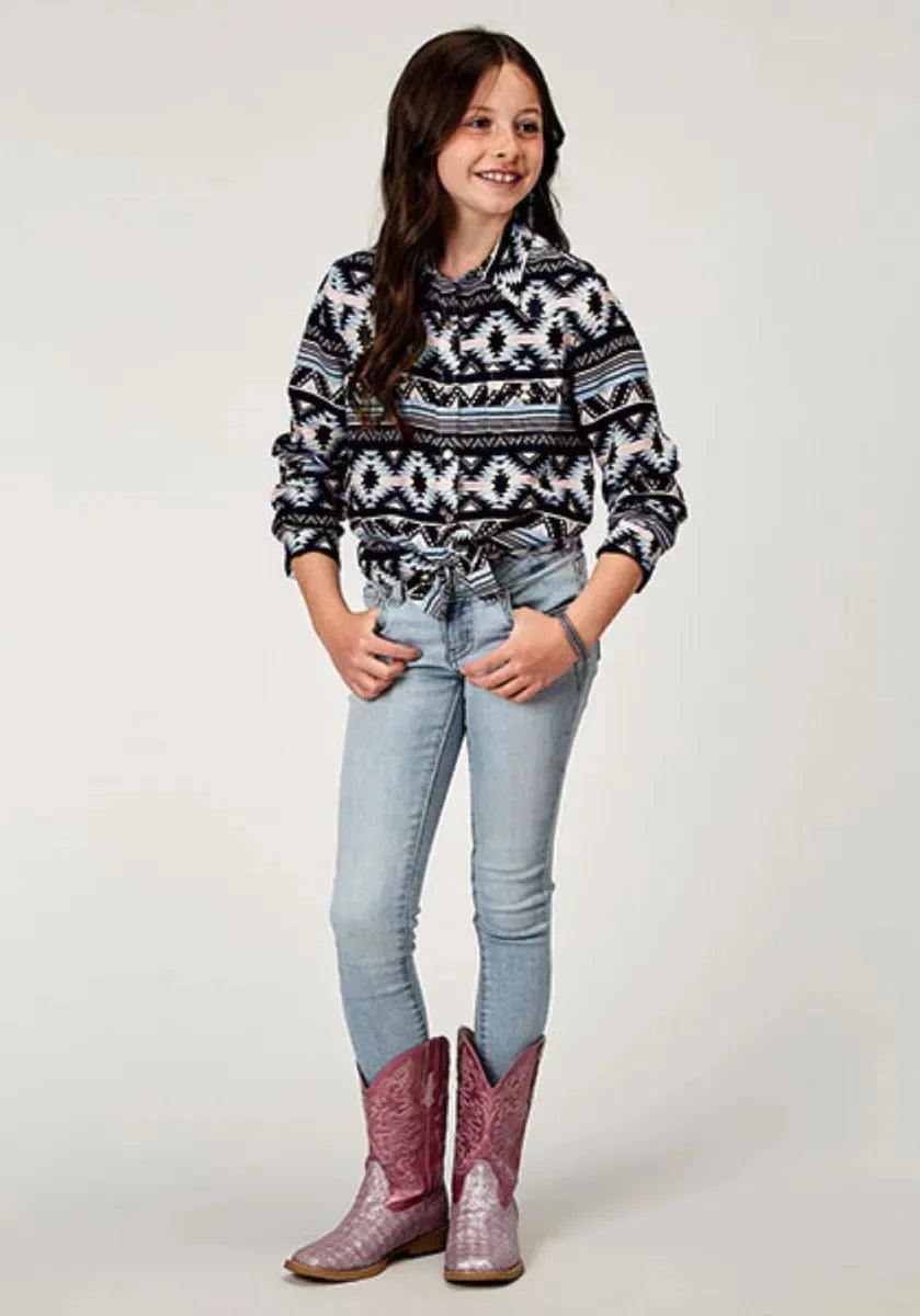 Roper Five Star (Navy Aztec) - Girl's Western Snap Shirt
