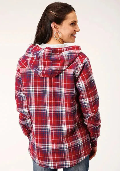 Roper Thermal Flannel Hoodie (Wine) - Women's Flannel Button Down Hoodie Sweatshirt (Closeout)