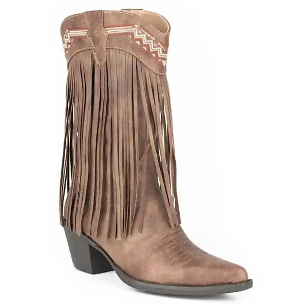 Roper Saddle Siren (Brown) - Women's Biker Boot (Closeout)