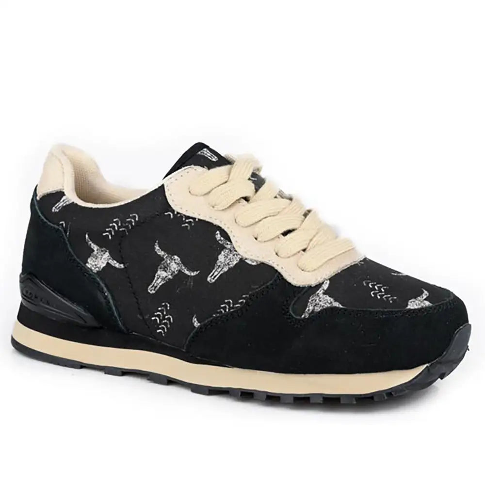 Roper Giddyup Longhorn Jogger (Black) - Women's Lace Up Suede Leather Sneaker