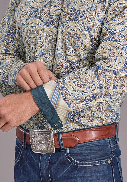 Stetson 2515 Summer Medallion (Blue) - Men's Western Shirt