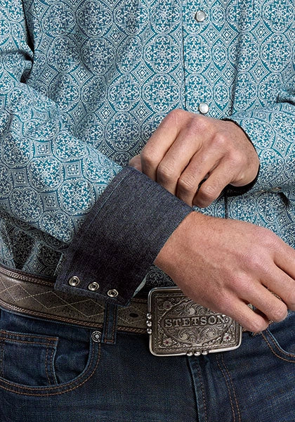 Stetson 2573 Tile Medallion (Blue) - Men's Western Shirt