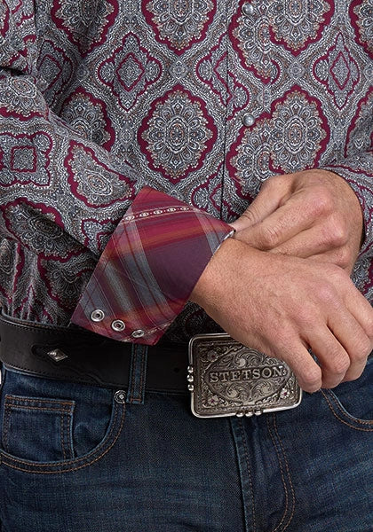 Stetson 2572 Medallion Paisley (Wine) - Men's Western Shirt