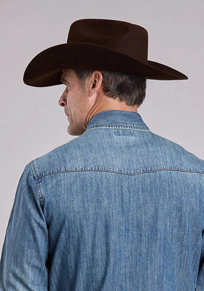 Stetson Denim with Turquoise Snaps (Blue) - Men's Western Shirt