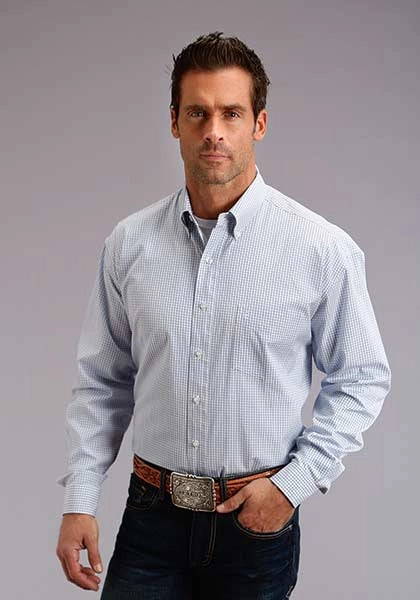 Stetson 5663 Two Stripe Straight (Blue) - Men's Western Shirt