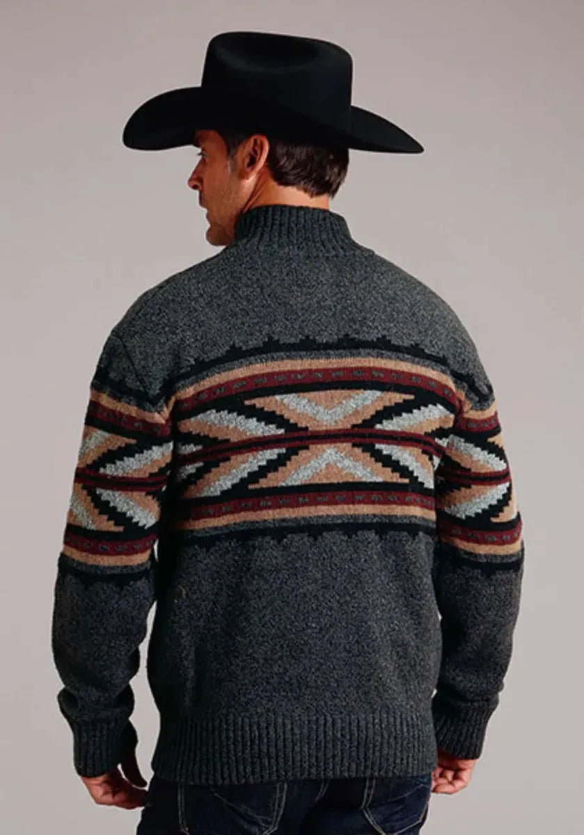 Stetson Arrow Border (Grey) - Men's Wool Blended Sweater