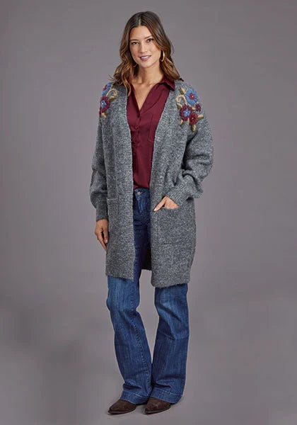 Stetson 2264 Embroidered Cardigan (Grey) - Women's Sweater