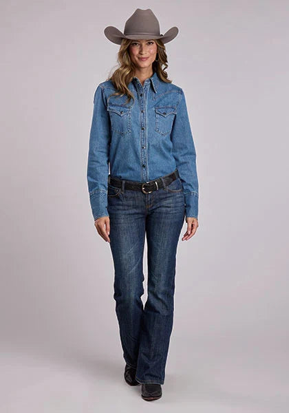 Stetson 2551 Brown Snaps (Blue) - Women's Denim Blouse