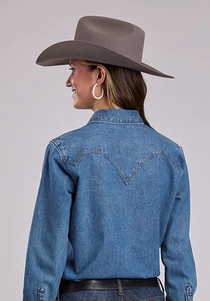 Stetson 2551 Brown Snaps (Blue) - Women's Denim Blouse