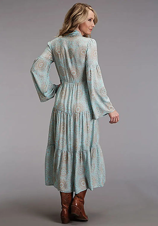 Stetson Aqua Mandala Print Dress - Women's Long Dress