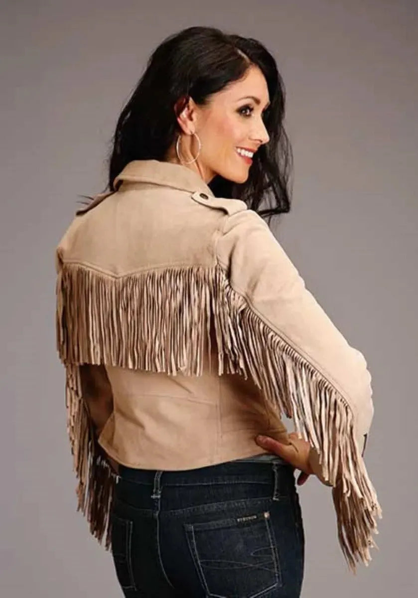 Stetson Suede Fringe Biker (Tan) - Women's Suede Motorcycle Jacket