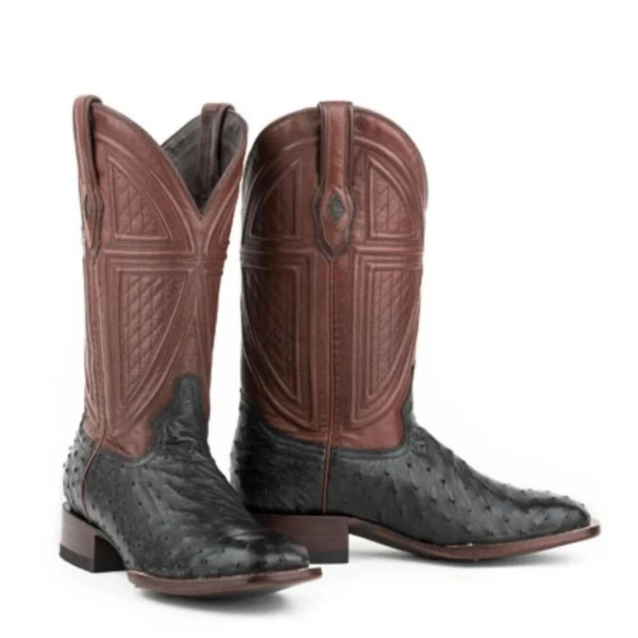 Stetson Dillon (Brown/Black) - Men's Ostrich Cowboy Boot