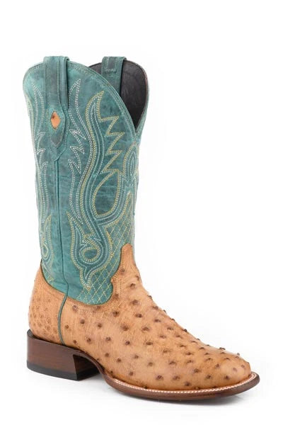 Stetson Ozzy (Blue/Tan) - Men's Ostrich Cowboy Boot