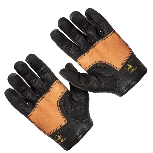 Deerskin Leather Glove: Easy Rider Motorcycle: Black/Brown