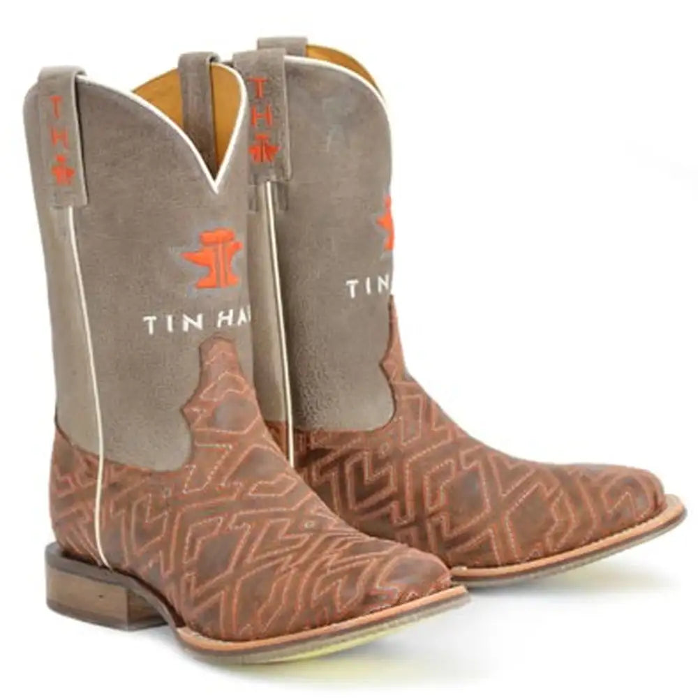 Tin Haul Puzzler / Bucking Sole ( Tan/Brown ) - Mens Leather Cowboy Boot