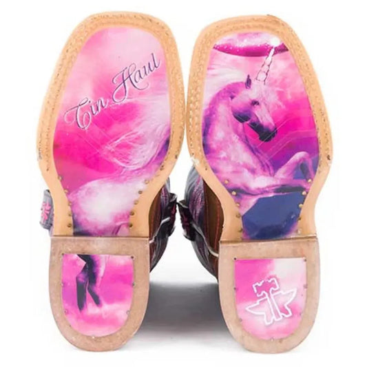 Tin Haul Starlight / Unicorn Sole (Purple) - Little Kids/Big Kids Leather Cowgirl Boots
