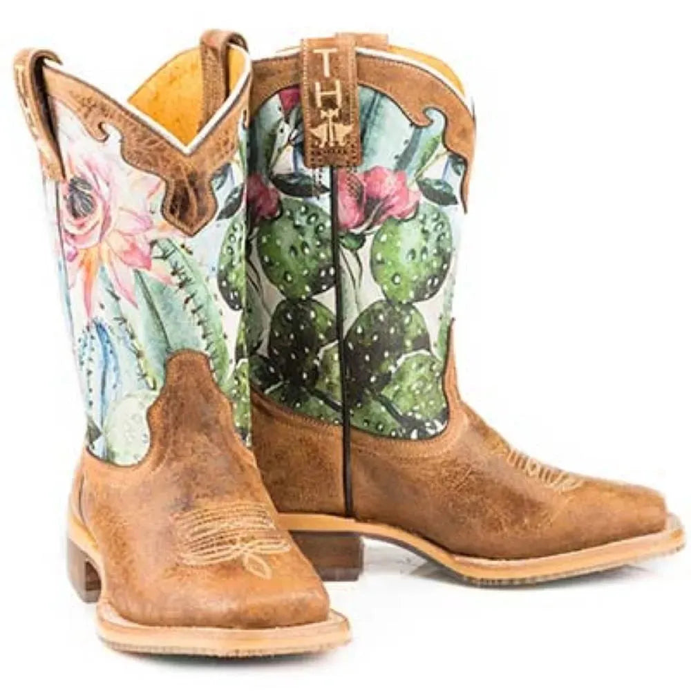 Tin Haul Cactilicious / Raised To be Sharp Sole (White) - Little Kids/Big Kids Leather Cowgirl Boots