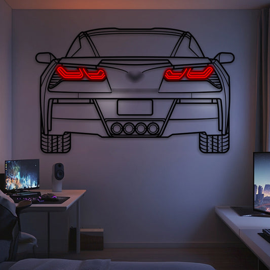 2014 Corvette C7 Z51 Back View Metal Neon Car Wall Art -MTN0257