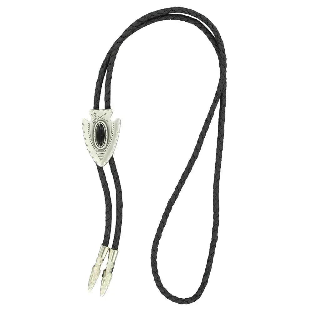 Double S Silver Arrowhead and Black Stone - Bolo Tie