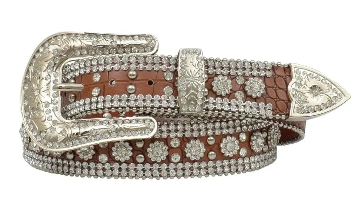 3D Flower Girl Gator Leather Belt - Womens Belt