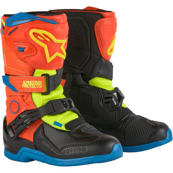 ALPINESTARS Kids Tech 3S Boots - Fluorescent Orange/Fluorescent Yellow/Blue - US 1 2014524-4755-1