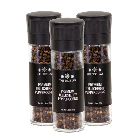 Premium Tellicherry Peppercorns with Grinder 3 Pack