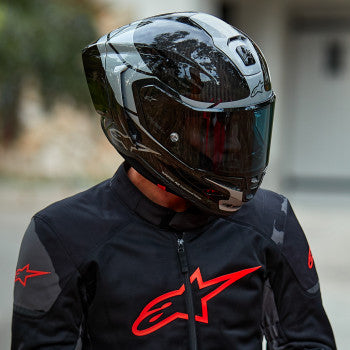 IN STOCK  ALPINESTARS Supertech R10 Helmet - Element - Carbon/Silver/Black - Large 8200324-1368-L